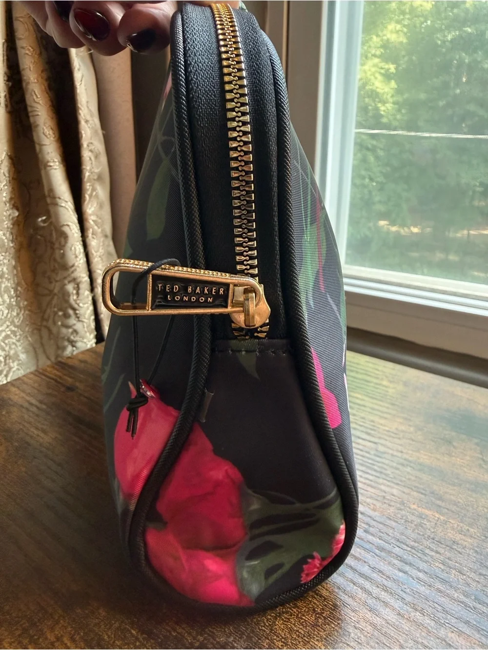 Ted Baker Black Cosmetic Pouch with Pink Floral Print
